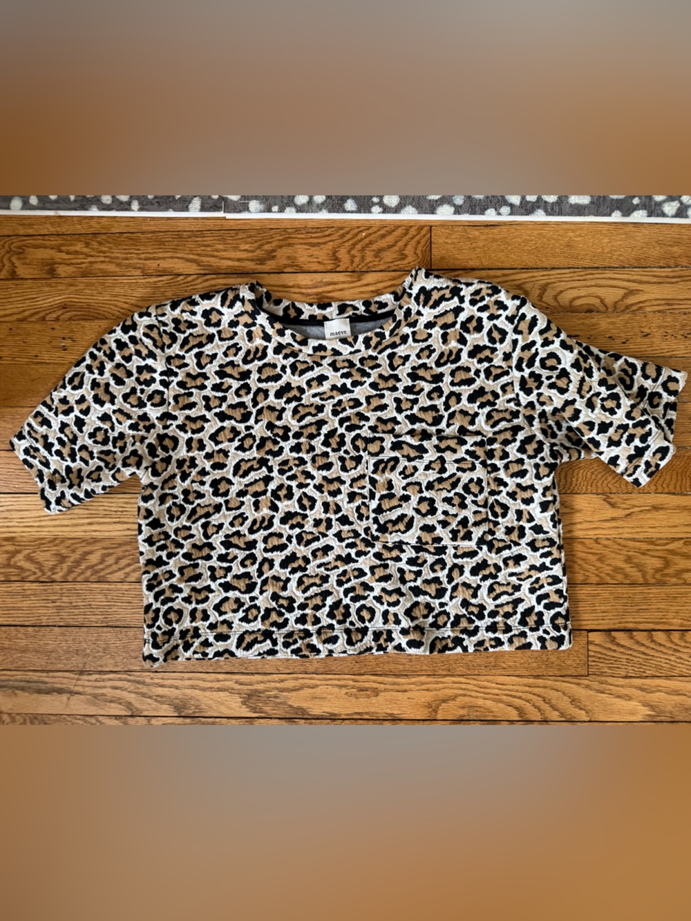 Anthropologie Leopard Print Short Sleeve Crop - Size Large Petite